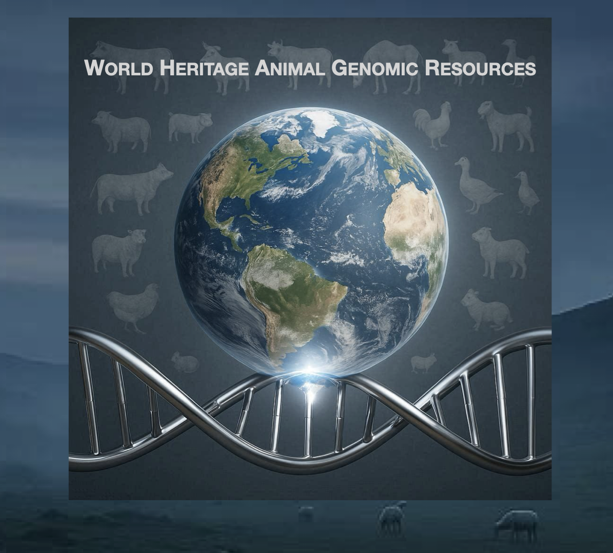 WHAGR - Protecting Heritage Breed Genetics Since 1993 World Heritage Animal Genomic Resources logo with Earth on DNA helix with images of heritage breed animals in the background.